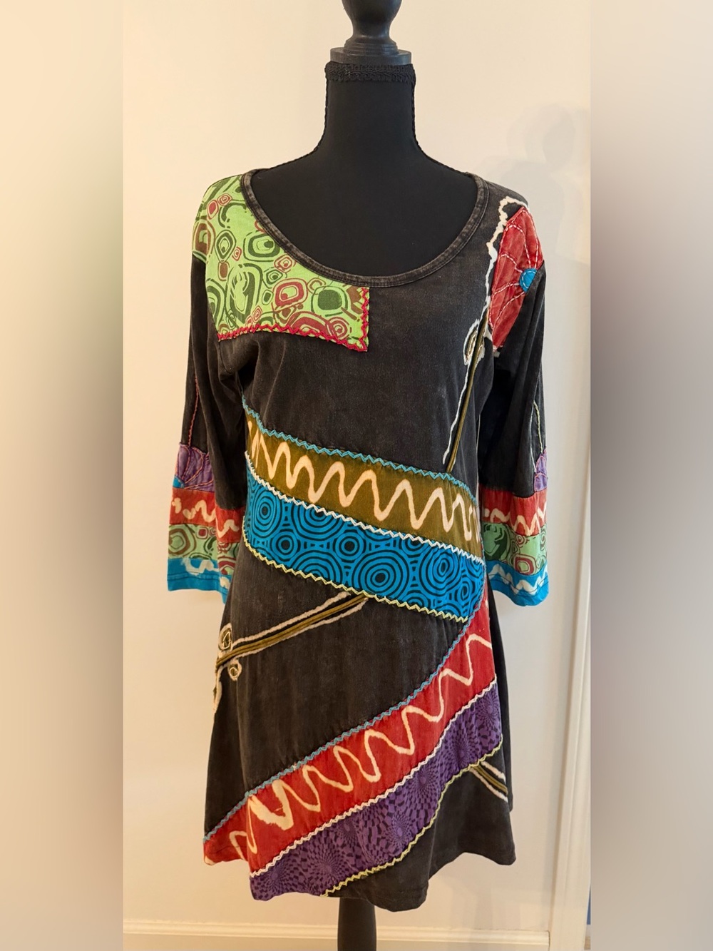 Rising International Boho Hippie Cotton Mixed Media Dress/Tunic XL